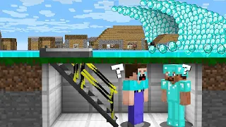 HOW to SURVIVE a NOOB and PRO FROM a DIAMOND TSUNAMI? in Minecraft Noob vs Pro