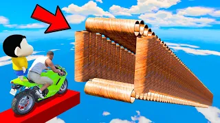 SHINCHAN AND FRANKLIN TRIED IMPOSSIBLE DEEP TUNNEL PIPE BIKE PARKOUR CHALLENGE GTA 5