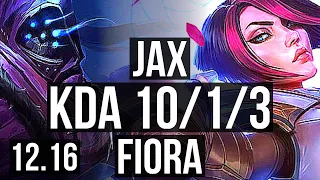 JAX vs FIORA (TOP) | 10/1/3, 1200+ games, 6 solo kills, 1.2M mastery, Legendary | EUW Master | 12.16
