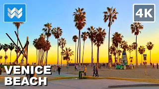 [4K] Sunset at Venice Beach Boardwalk - Los Angeles California 2023 Walking Tour Vlog & Travel Guide