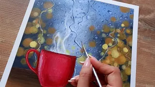 Acrylic painting / How to paint rainy window /Acrylic painting tutorial