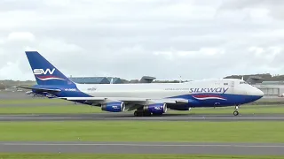 Silk Way West Boeing 747-400F at Glasgow Prestwick Airport, PIK (landing, taxi & takeoff)