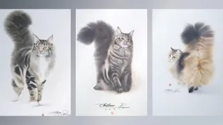 Акварельные коты художника Chatchawarn Ruksa