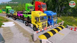Double Flatbed Trailer Truck Tractor vs Train cars vs rails beamng dior games 599