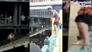 Steve-O BACKFLIPS off BRIDGE into 4 FT WATER (San Antonio)