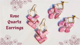 Polymer clay Rose quartz earrings tutorial using translucent clay with mica powders
