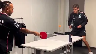 George Russell bodyshots Lewis Hamilton in table tennis