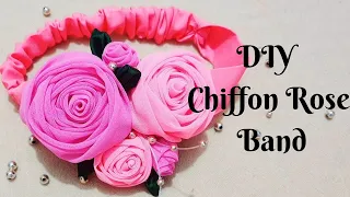 DIY Chiffon Rose Hair Band | Fabric Flower Head Band | Easy Scrap Fabric flower | Mendhika Designs