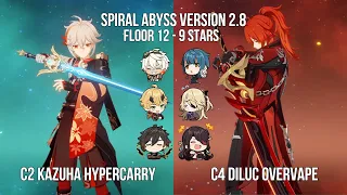 C2 Hypercarry Kazuha - C4 Diluc Overvape | 2.8 Spiral Abyss Floor 12 | Genshin Impact