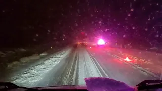 Trucking Into A Snow Storm at Night Heavy.. Southbound and Down I-15 Utah!!. Fake Cop?