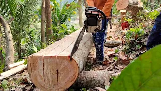Amazing wood splitting skills!! Make items measuring 8×10×300cm with chainsaw