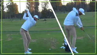 Dustin Johnson Driving Range With a Hoodie