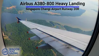 Heavy Landing / Singapore Changi Airport Runway 20R / Airbus A380-800 / Singapore Airlines / 4K