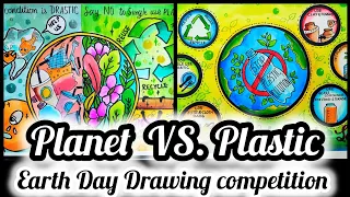 Plastic free environment Drawing/plastic vs planet Drawing/Earth Day Drawing/Environment Day Drawing