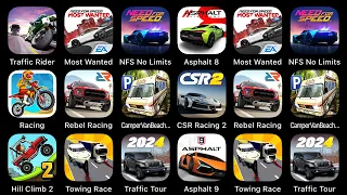 Traffic Ridder, Most Wanted, NFS No Limits, Asphalt 8, Racing, Rebel Racing, Camper Van Beach...