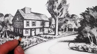 How to Draw a House in 2-Point Perspective in a Landscape