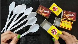 3 Amazing Home Decor Ideas Out Of Waste Plastic Spoon, Empty Matchbox and Earbuds