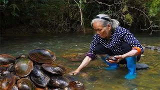 經常被人嫌棄的河蚌，有人丟它餵養雞鴨有人找它上山下水Granny takes puppy to catch mussels and make traditional Chinese food｜玉林阿婆