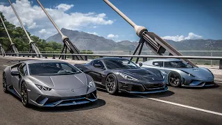 Forza Horizon 5 Drag race: Rimac Nevera vs Koenigsegg Regera vs Lamborghini Performante Twin-Turbo