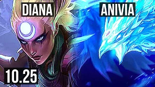 DIANA vs ANIVIA (MID) (DEFEAT) | 500+ games, Godlike | EUW Master | v10.25