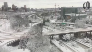 Portland’s historic snowfall as seen from the aerial tram