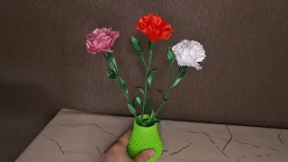 Making a Carnation flower from satin ribbonsДелаем цветок Гвоздика из сатиновых лент