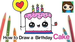 How to Draw a Cute Birthday Cake EASY