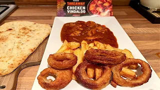 Iceland Chicken Vindaloo Curry | Beer Battered Onion Rings | Naan Bread | Chips