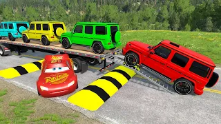 Flatbed Trailer Cars Transporatation with Truck - Pothole vs Car - BeamNG.Drive #260