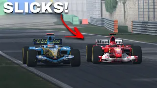 Ferrari F2004 VS Renault R25 ON SLICKS!