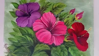 Hibiscus Flower Bunch Painting | Acrylic Painting Tutorial