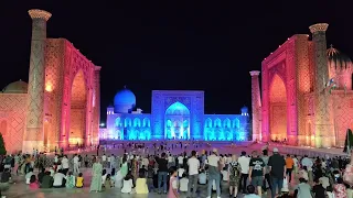 🇺🇿 Uzbekistan, Samarkand. Registan Square light show.