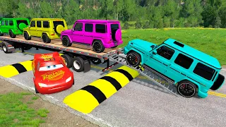 Flatbed Trailer Cars Transporatation with Truck - Pothole vs Car - BeamNG.Drive #88