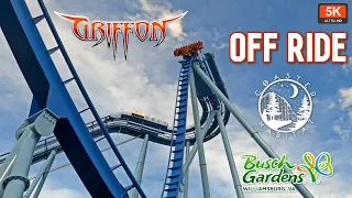 Griffon Off Ride Footage 5K UHD | Free Use with Credit | B&M DiveCoaster Busch Gardens Williamsburg