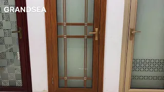 Residential wooden grain single aluminum glass swing door design