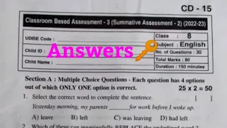 8th class sa2 cba-3 English question paper answers 🔑  💯💯💯 real