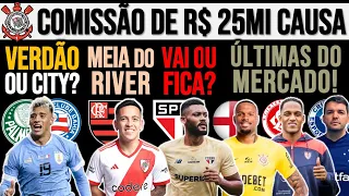 VERDÃO E CITY DISPUTAM CAMISA 9! COMISSÃO SUSPEITA NO TIMÃO?  MEIA DO RIVER NO FLA? SPFC, LARCAMÓN+