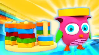 Toy cartoons for kids - Build a pyramid with Hop Hop the Owl! - Shapes and colors for children.