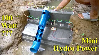 Mini hydroelectricity with screw conveyor system. Hydroelectric science project. Free energy