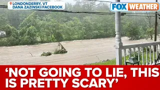 Raging River Rises Up To Vermont Resident's Home As Destructive Flooding Continues