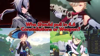 Genshin Who Should in 4.6 Arlecchino, Lyney, Wanderer or Baizhu? Constellations or Signature Weapon?