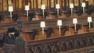 The Queen sat alone at subdued funeral service for Prince Philip