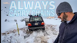 ALWAYS CARRY SNOW CHAINS!! | On & Off Road Too! | Install On A Stuck 100 Series Toyota Land Cruiser