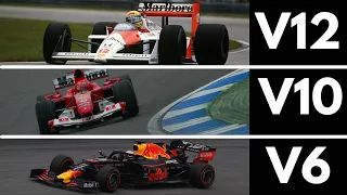 Incredible F1 Engines Sound Evolution (1950-Current) (V12 V10 V8 V6)