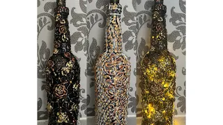 Bottle craft ideas with hot glue and golden paint vintage look