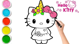 Cute Hello Kitty Unicorn Drawing Painting and Coloring For Kids