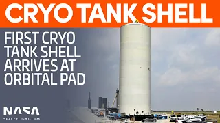 Cryo Tank Shell Moved to Launch Site - Third Launch Tower Segment Stacked | SpaceX Boca Chica