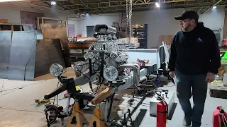 BBC with 871 weiand blower and holley super sniper 2x4 efi first start