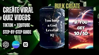 How to Bulk Create Viral Quiz Videos Using Canva and Chatgpt to Make Money on TikTok and Youtube, AI