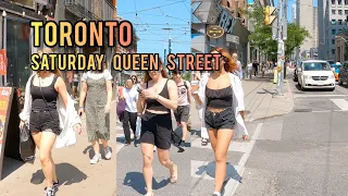 Toronto Saturday Queen Street Downtown walking Tour Canada 4K